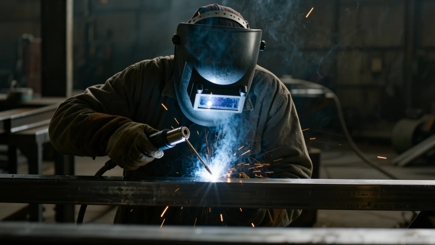 Close-up of clean welding on a fabricated metal part in the Capital M shop