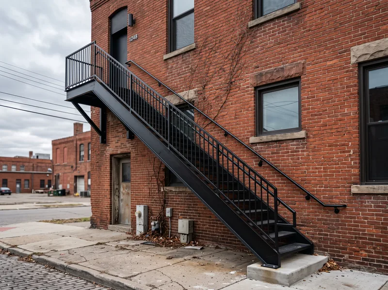 Custom welded steel exterior staircase
